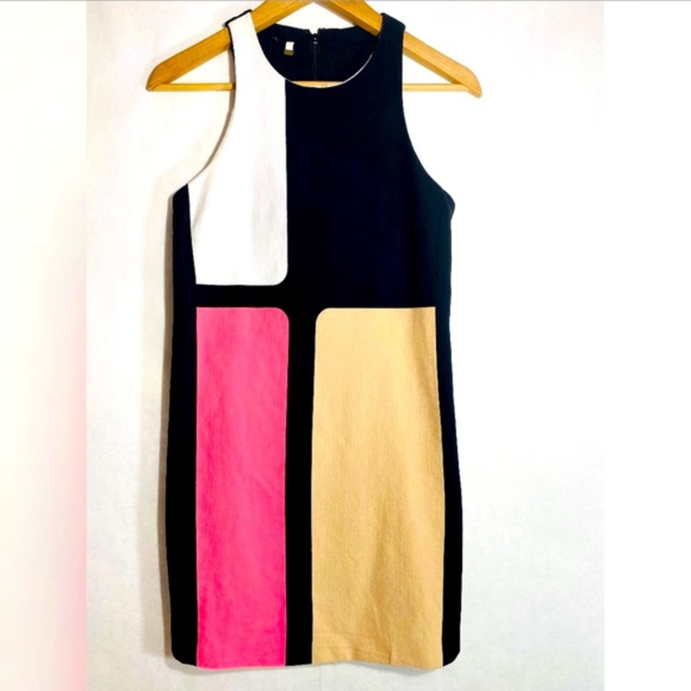 Vintage Colorblock Shift Dress in Black, White, Pink, and Beige